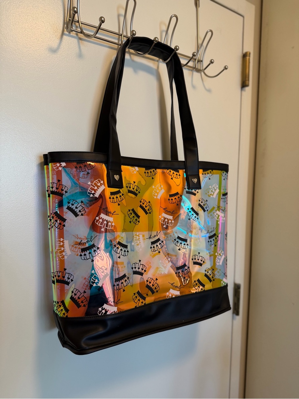 Juicy Couture Crown Logo Iridescent Colorful Beach Bag Tote NWT VIRAL Y2K Goth